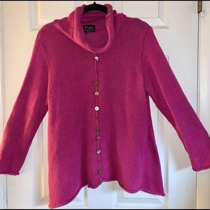 Womens Pure Hand Knit Sweater Size M/L. Pink/fuchsia. Button Detail